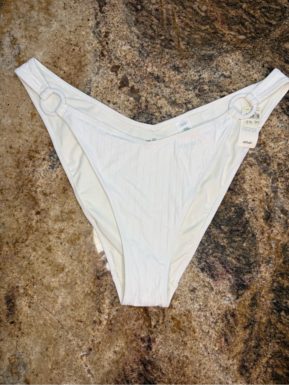 aerie White Ribbed High-Leg Bikini Bottom with Hip Rings
